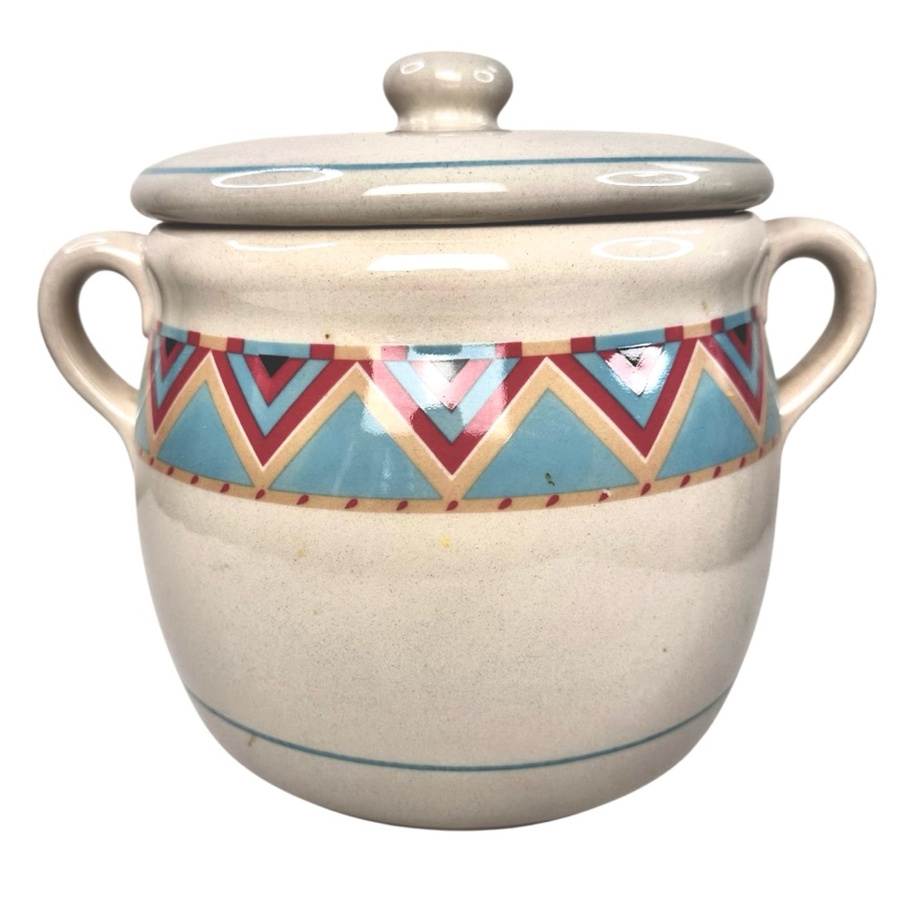VTG Sango Stoneware Zuni‎ Cookie Jar Canister w/ Lid Southwestern 10/1988 #25247 - Picture 2 of 10